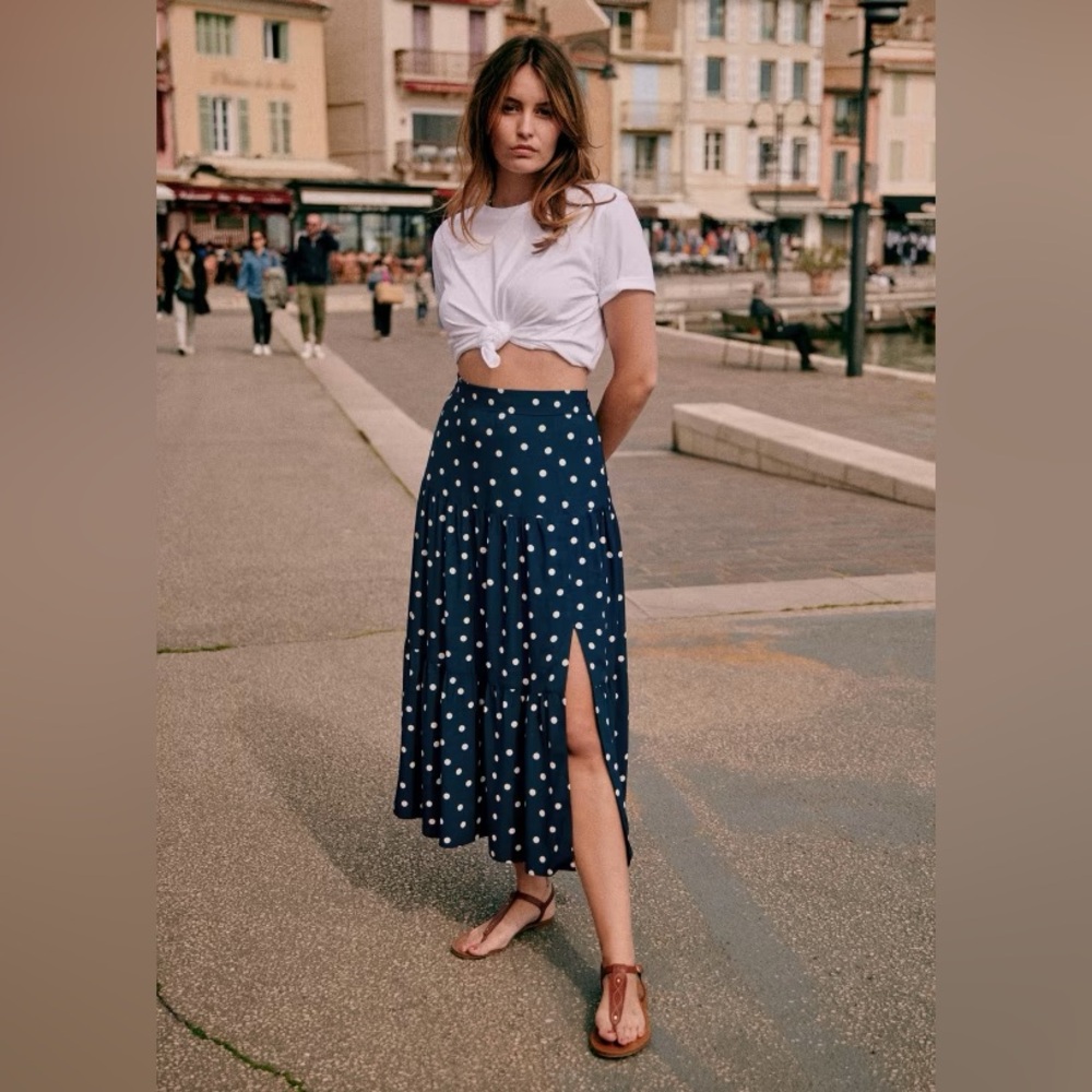 Sezane - Tammie Skirt Sz 38/US6 Navy Polka Dots